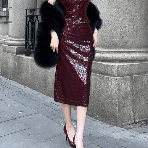 Load image into Gallery viewer, Solid Spliced Sequines Slimming Dresses For Women Square Neck Sleeveless High Waist Temperament Dress Female New
