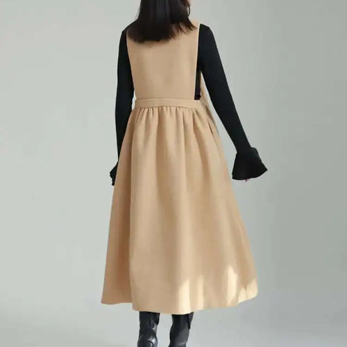 Load image into Gallery viewer, Women Gray Bow Bandage Spliced Long Elegant Woolen Dress New Sleeveless Loose Fit Fashion Tide Autumn Winter 2025 1DF3527
