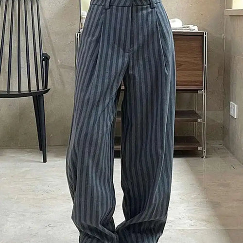 Load image into Gallery viewer, High Waist Gray Striped Pleated Long Casual Pants New Loose Fit Trousers Women Fashion Tide Spring Autumn 2025 1DF4435
