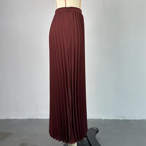 Load image into Gallery viewer, Fashion Skirt Two Piece Sets Women Notched Collar Sleeveless Crop Tops And Midi Skirt Femme Elegant Pleated Skirt Sets
