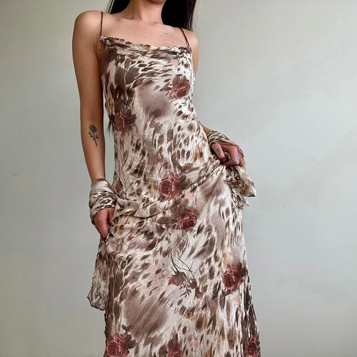 Load image into Gallery viewer, Vintage Fashion Leopard Flowers Print Long Dress Party Spaghetti Strap Y2K Chic Holidays Sundress Elegant Women Sexy
