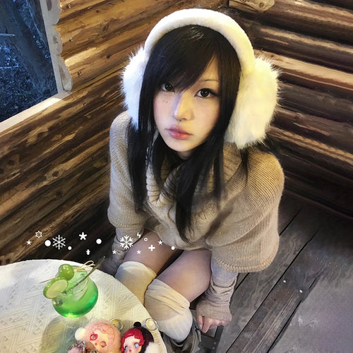 Load image into Gallery viewer, Japanese Y2k Khaki Cape Sweater Vintage Harajuku Knit Loose Pullover Korean Style Turtleneck Knitwear 2000s Aesthetics
