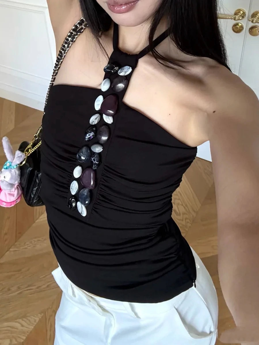 Solid Slimming Temperament Vests For Women Halter Sleeveless Tunic Temperament Chic Vests Female Fashion Style New