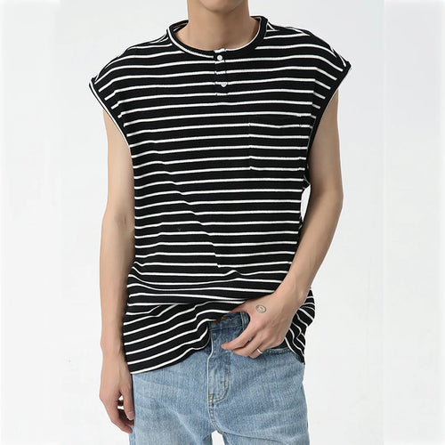 Load image into Gallery viewer, Men&#39;s Casual Tank Top Korean Style Simple Striped Shoulder Pads Sleeveless Fashion Color Contrast Crewneck Male Vest C
