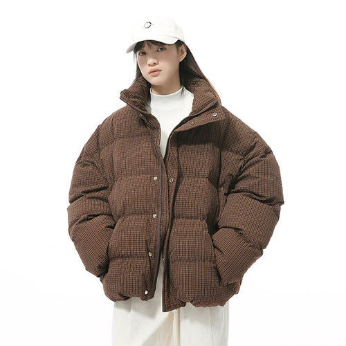 Load image into Gallery viewer, American Style Men&#39;s Cotton Coats Stand Collar Plaid Drawstring Casual Tops Thick Vintage Loose Male Padded Jackets 9C9340
