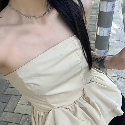 Load image into Gallery viewer, Apricot Strapless Sexy Women&#39;s Camis Casual Office Lady Solid Color Sleeveless Ruffles Female Camis Streetwear Outfits
