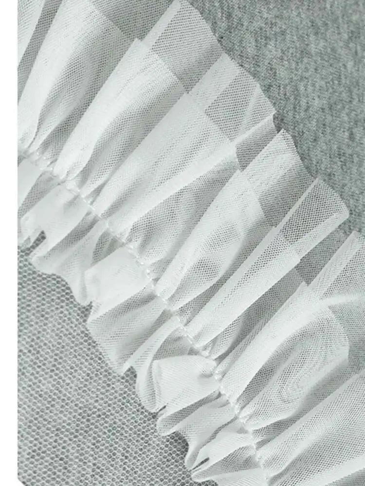 Women Gray Mesh Ruffles Big Size Mini T-shirt Dress New Round Neck Short Sleeve Fashion Tide Spring Summer 2025 1DH9812