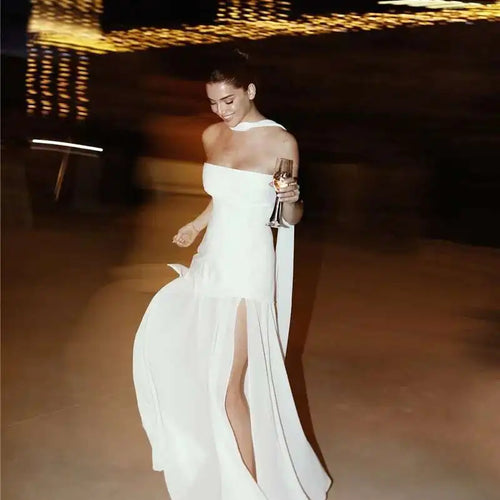 Load image into Gallery viewer, Elegant Strapless Sexy Maxi Dress For Women Gown With Scarf Off-shoulder Sleeveless Backless Split Beach Long Dress
