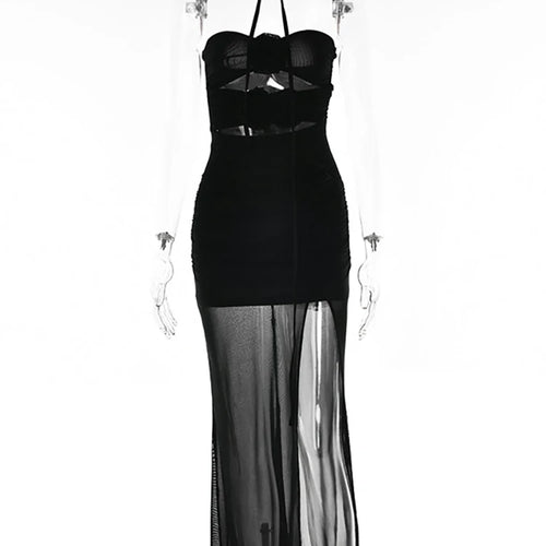 Load image into Gallery viewer, Sexy Strapless Flower Mesh Women Dress Black Hollow Out Ruched Maxi Dress Autumn Woman 2022 Elegant Party Club Vestidos
