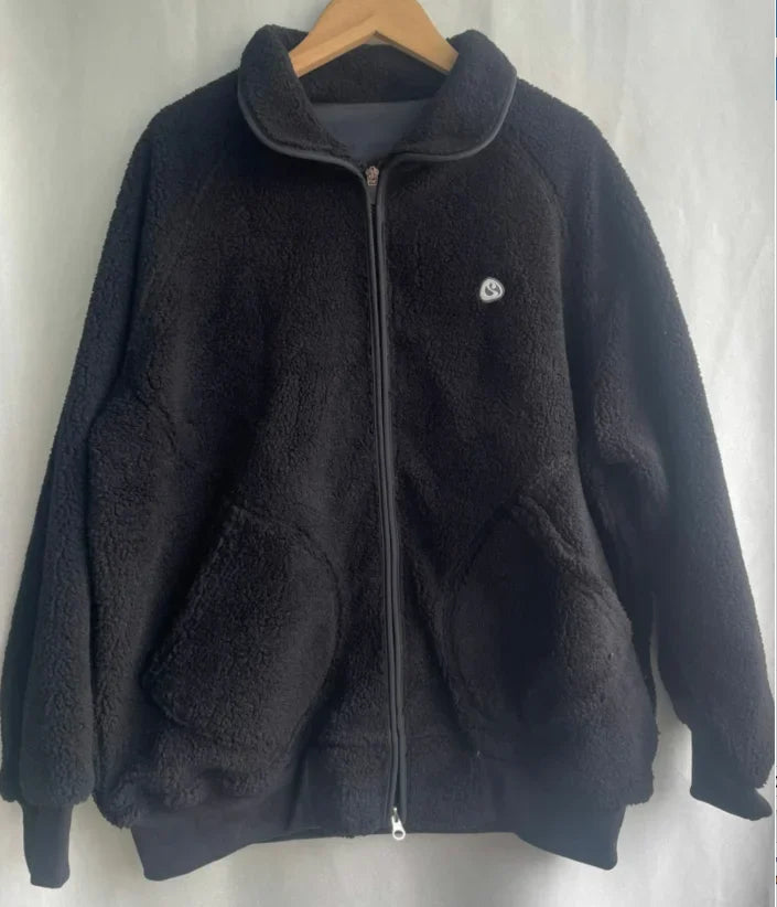 Lamb Wool Zipper Turndown Collar Coat Women Fall Winter Clothing Casual Pockets Vintage Outwear Fashion Y2k Jacket Ropa Mujer