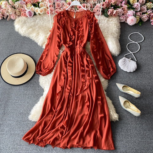 Load image into Gallery viewer, Temperament Pullover Dress Women V Neck Long Sleeve High Waist Spliced Edible Tree Fungus Dresses Female Clothes
