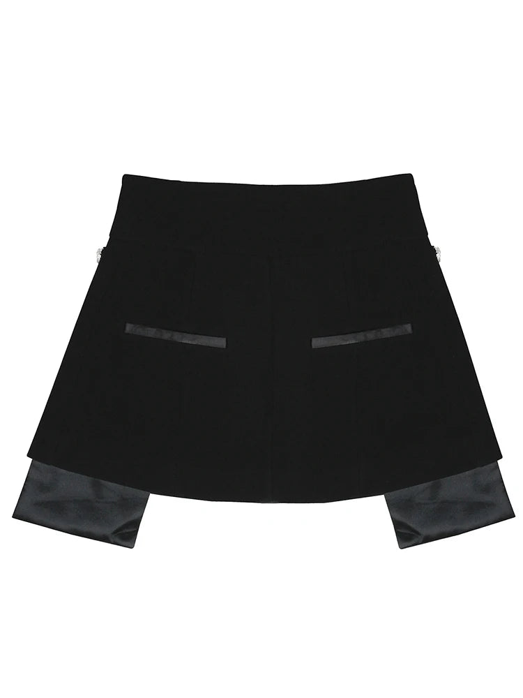Designer Patchwork Diamonds Skirt For Women High Waist Spliced Belt Streetwear Mini Skirts Female Fashion Clothes