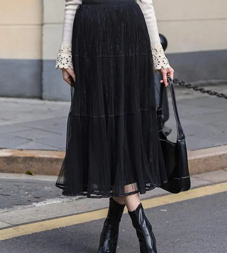 Spring Summer Korean Fashion Black Beige Slim Versatile Long Skirt Women Brown High Waist Elegant Festival Pleated Skirt Popular