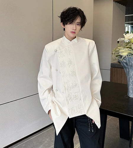 Spring Men's Suit Coat Solid Color Single Breasted Stand Collar New Chinese Style Fashion Tide Blazer Letter 9W1343