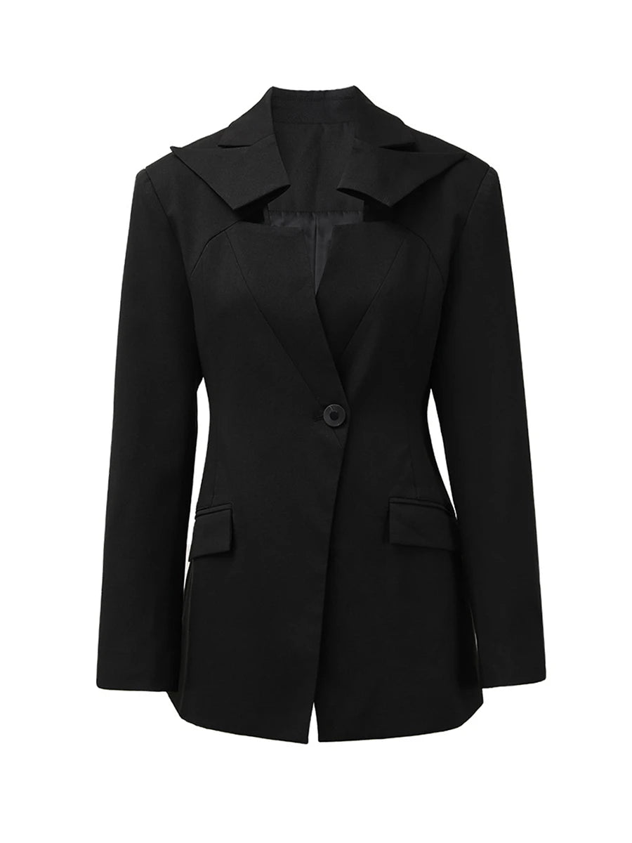 Solid Asymmetrical Chic Blazers For Women Notched Collar Long Sleeve Spliced Button Simming Blazer Female Fashion