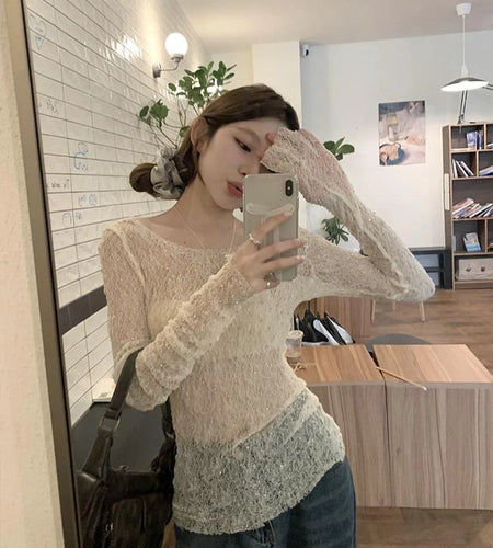 Y2k Aesthetic Hollow Out Crop Top Harajuku Slim Fit Vintage See Through Sexy Diamond T-shirt Summer Streetwear Grunge Fairy Tees