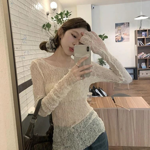 Load image into Gallery viewer, Y2k Aesthetic Hollow Out Crop Top Harajuku Slim Fit Vintage See Through Sexy Diamond T-shirt Summer Streetwear Grunge Fairy Tees

