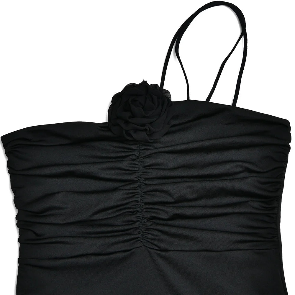 Elegant Halter Flower Sexy Maxi Dress For Women Gown Fashion Off-shoulder Backless Sleeveless Long Dress Vestidos