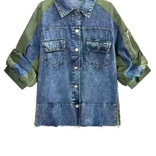 Load image into Gallery viewer, Army Green Color-block Big Size Casual Jacket New Lapel Three-quarter Sleeve Women Coat Fashion Spring Autumn 2025 1DH5212
