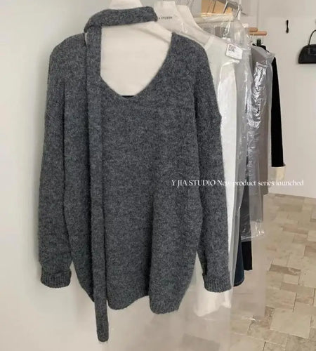 Fashion Popular 2024 Autumn Winter Women's New Solid V Neck Short Pullover Sweater French  Long Sleeve Versatile Tops Simplicity