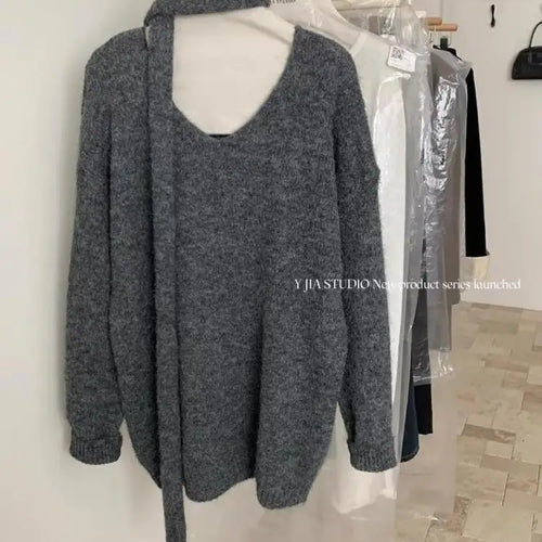 Load image into Gallery viewer, Fashion Popular 2024 Autumn Winter Women's New Solid V Neck Short Pullover Sweater French  Long Sleeve Versatile Tops Simplicity

