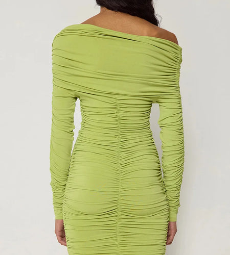 Elegant Long Sleeved Pleated Elastic Tight Dress Women 2025 New Autumn/Winter Short Skirt Sexy Slim Party Club Vestido