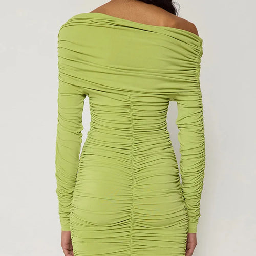 Load image into Gallery viewer, Elegant Long Sleeved Pleated Elastic Tight Dress Women 2025 New Autumn/Winter Short Skirt Sexy Slim Party Club Vestido
