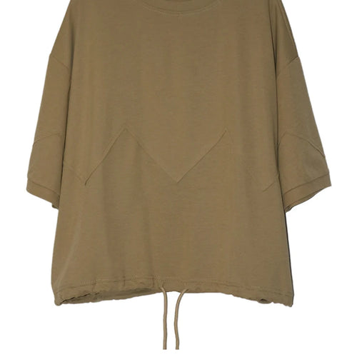 Load image into Gallery viewer, Women Black Hem Drawstring Spliced Big Size T-shirt New Round Neck Short Sleeve Fashion Tide Spring Summer 2025 1DJ1221
