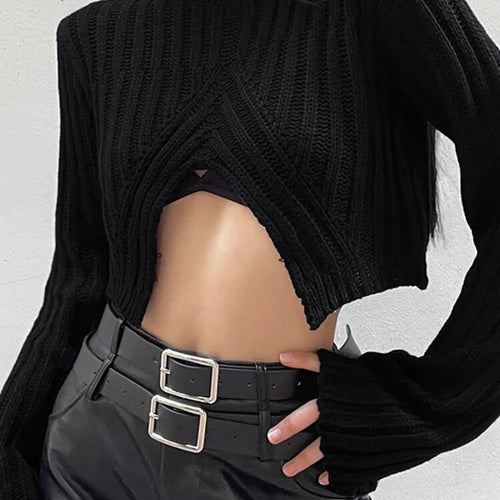 Load image into Gallery viewer, Solid Split Hem Sexy Knitting Sweaters For Women Half High Collar Flare Sleeve Chic Sweater Female Fashion Clothing
