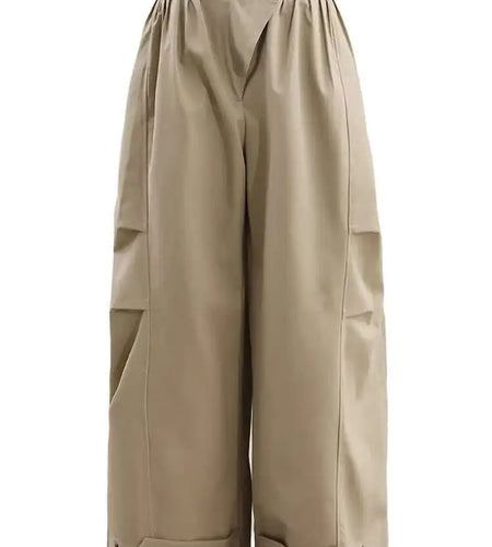 High Elastic Waist Khaki Pleated Long Wide Leg Casual Pants New Trousers Women Fashion Tide Spring Autumn 2025 CPG1480