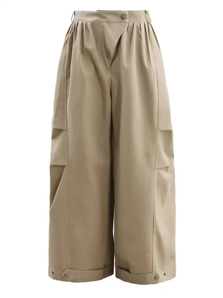 High Elastic Waist Khaki Pleated Long Wide Leg Casual Pants New Trousers Women Fashion Tide Spring Autumn 2025 CPG1480