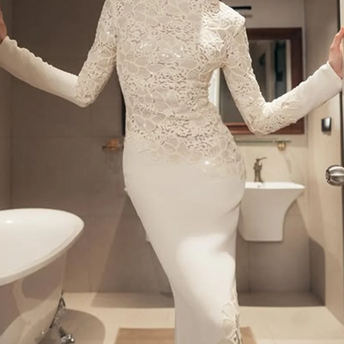 Load image into Gallery viewer, Solid Hollow Out Slimming Dresses For Women O Neck Long Sleeve Slimming Temperament Dress Female Fashion Style New
