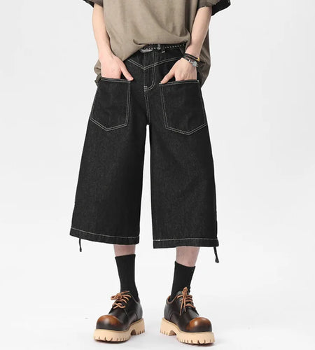 Men's Denim Shorts New Summer Straight Leg Design Buckle Two Wear American Handsome Solid Color Male Clothing 9W1536