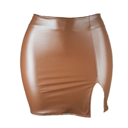 Load image into Gallery viewer, Women Leather Night Clubwear Skirts Summer Pure Color PU-leather Zipper Sexy Hip Leather Mini Skirts
