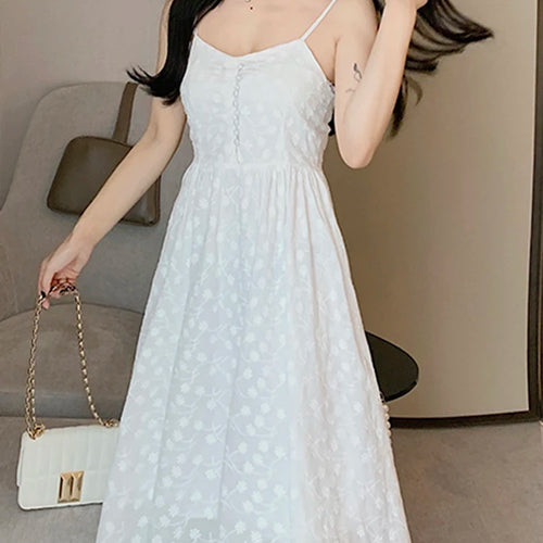 Load image into Gallery viewer, White Spaghetti Strap Elegant Women&#39;s Dresses Solid Color Printed Sleeveless Chic Dress Korean Style Female Evening Dress
