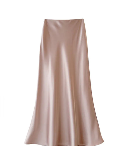 Fashion High Waist Slimming Medium To Long Satin Silk Half Skirt For Women 2024 Summer New Hip Hugging Slimming Skirt