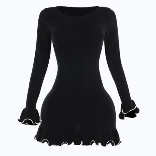 Load image into Gallery viewer, Elegant Long Sleeved Elastic Tight Women Short Skirt 2024 Autumn New Wave Roll Wool Dress Fashion Street  Evening Dress
