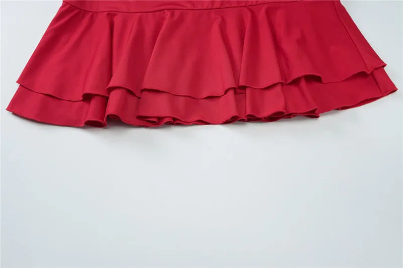 Sexy Women Dress Sets Rose Strapless Crop Tops And Mini Skirt Sets Female Elegant Ruffled Club Party Two Piece Sets