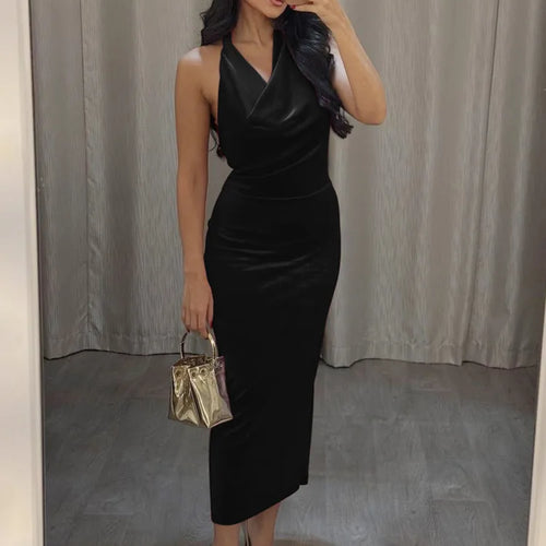 Load image into Gallery viewer, Halter Backless Sexy Maxi Dress For Women Gown Fashion Lace-up Deep V Neck Sleeveless Bodycon Split Long Dress Elegant
