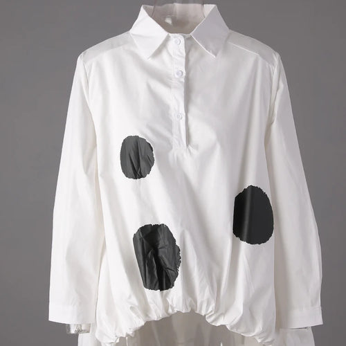 Load image into Gallery viewer, Women Black Color-block Dot Big Size Blouse New Lapel Long Sleeve Large Hem Shirt Fashion Tide Spring Autumn 2025 1DH4274
