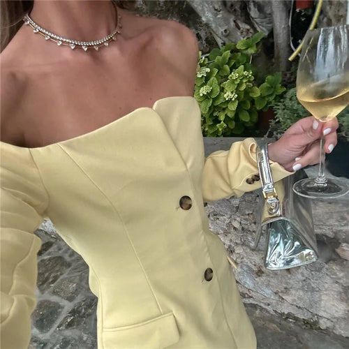 Load image into Gallery viewer, Off-shoulder Strapless Sexy Blazer Dress For Women Fashion Solid Zipper Two Pocket Long Sleeve Backless Mini Dress
