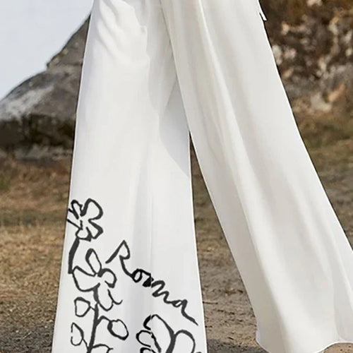 Load image into Gallery viewer, Summer White Pant Jumpsuits for Women Flower Print Pleated Pockets Half Sleeves Deep V-Neck Jumpsuits for Ladies
