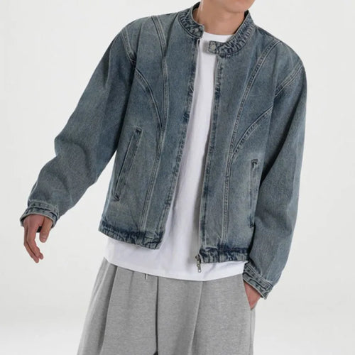 Load image into Gallery viewer, Male Denim Jacket New Spring Handsome Loose Fitting Casual Clothing Korean Stand Collar Single Breasted Trendy Top 9W1443
