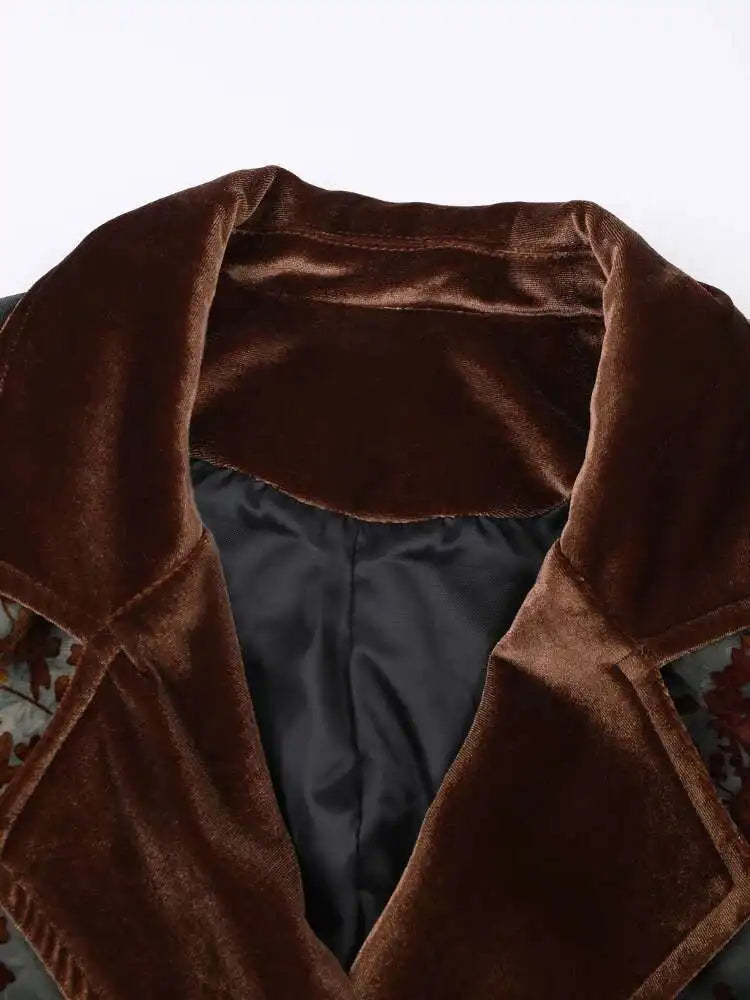 Women Green Flocking Bandage Big Size Vintage Blazer New Lapel Long Sleeve Jacket Fashion Tide Spring Autumn 2025 CPG1129