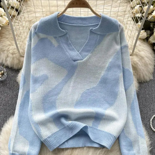 Load image into Gallery viewer, Korean Long Sleeved Patchwork Office Crochet Sweater For Women Autumn Winter Holiday Knit Pullover Tops Fashion Casual Popular
