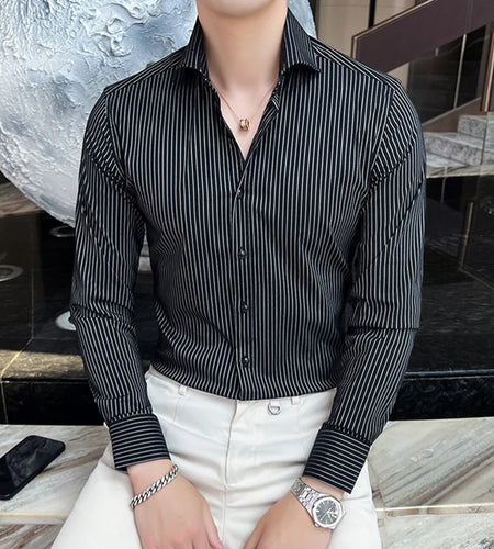 Men's Long Sleeve Shirt New Spring Business Windsor Collar Stylish Striped Male Single Breasted Clothing Handsome 9W1872