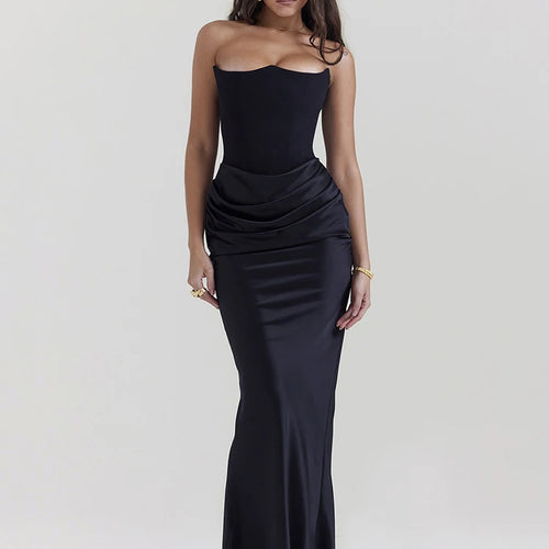Load image into Gallery viewer, Elegant Strapless Bodycon Sexy Maxi Dress Women Black Fashion Off-shoulder Sleeveless Backless Club Party Long Dress
