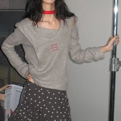 Load image into Gallery viewer, Y2k Aesthetic Fake Two Pieces Pullovers Harajuku Autumn Vintage Grunge Jumpers Letter Embroidery Loose Casual Sweaters Women Top
