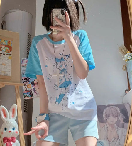 Women Clothing Japanese Tshirts Cute Anime Print Tees Fashion Summer Y2k Tops Streetwear T-shirt O-neck Short Sleeve Camisetas