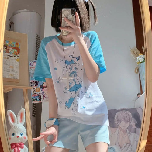 Load image into Gallery viewer, Women Clothing Japanese Tshirts Cute Anime Print Tees Fashion Summer Y2k Tops Streetwear T-shirt O-neck Short Sleeve Camisetas
